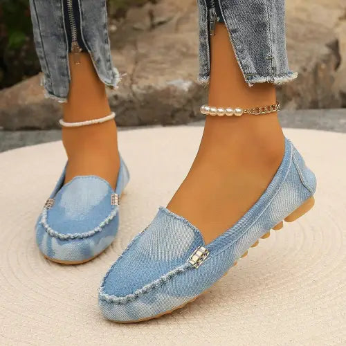 Stylish Denim Round Toe Flat Loafers for Effortless Chic