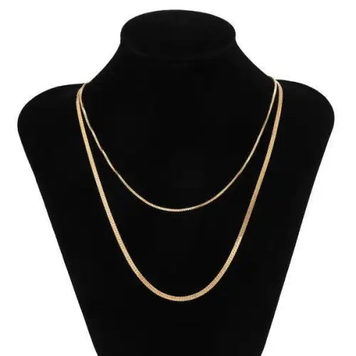 Stylish Double-Layer Flat Snake Chain Necklace in Gold Tone