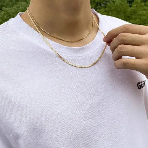 Stylish Double-Layer Flat Snake Chain Necklace in Gold Tone