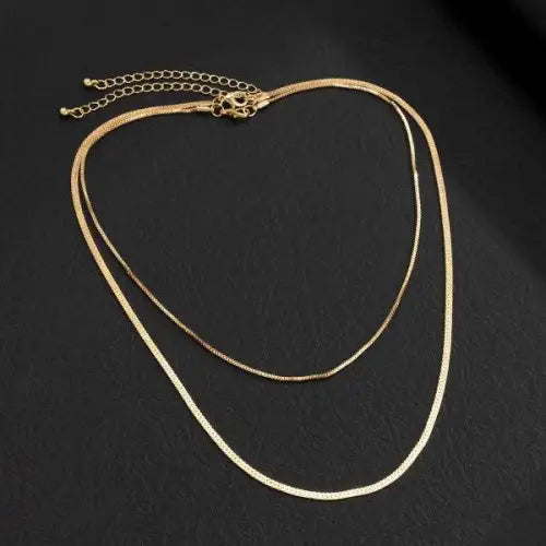 Stylish Double-Layer Flat Snake Chain Necklace in Gold Tone