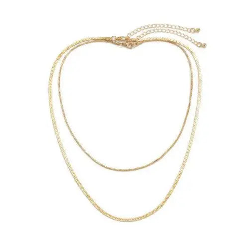 Stylish Double-Layer Flat Snake Chain Necklace in Gold Tone