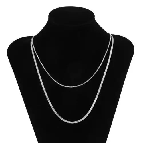 Stylish Double-Layer Flat Snake Chain Necklace in Gold Tone