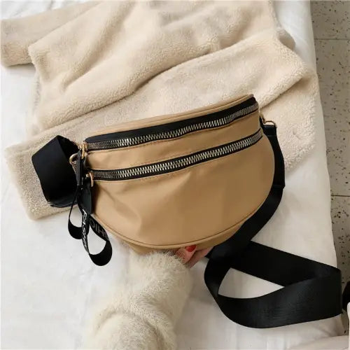 Double Zip Nylon Crossbody Bag - CM Fashion