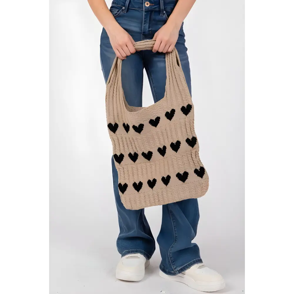 Stylish Fame Contrast Heart Crochet Tote for Everyday Charm