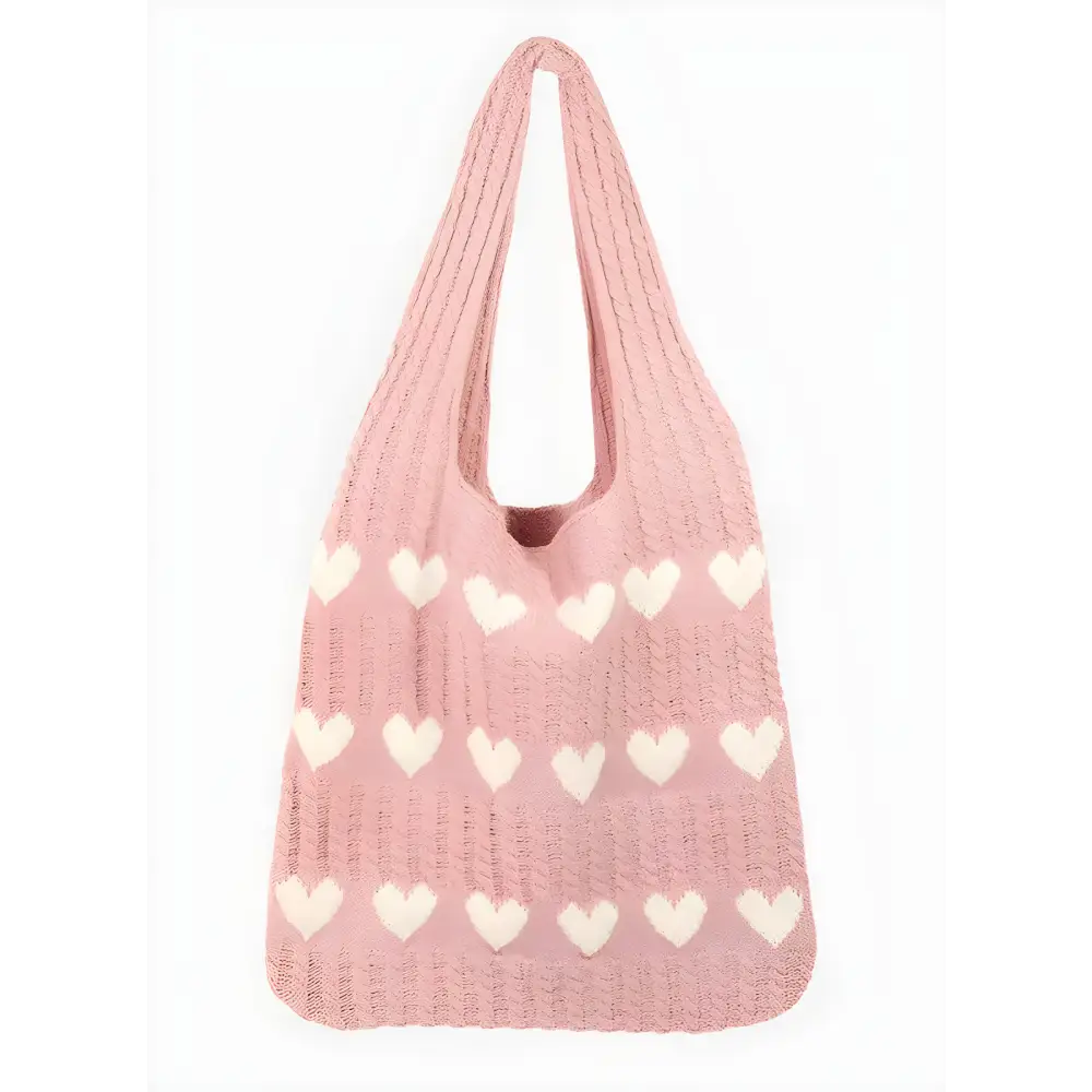 Stylish Fame Contrast Heart Crochet Tote for Everyday Charm