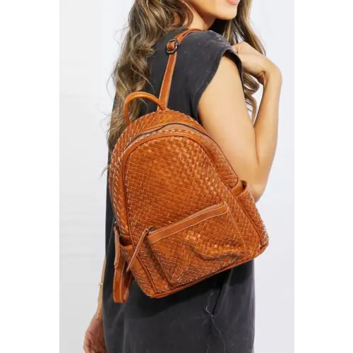 SHOMICO Certainly Chic Faux Leather Woven Backpack - CM Fashion