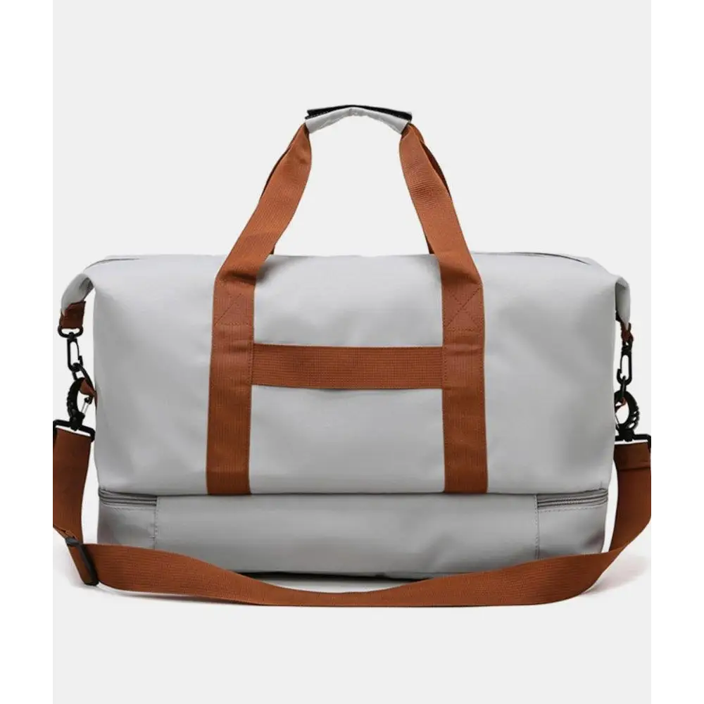 Stylish Gray Oxford Cloth Oversize Travel Bag with Brown Straps