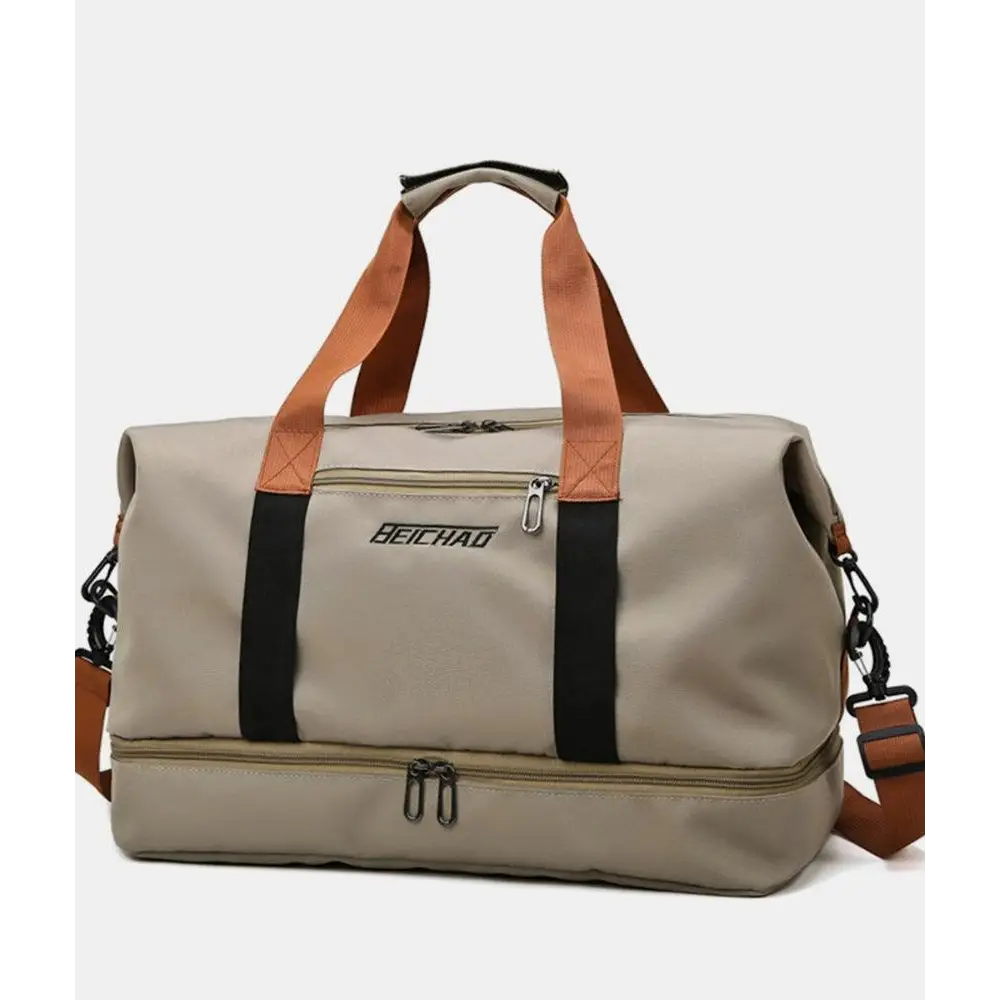 Stylish Gray Oxford Cloth Oversize Travel Bag with Brown Straps