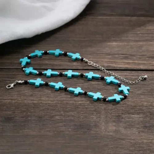 Turquoise Cross Hip Hop Versatile Necklace