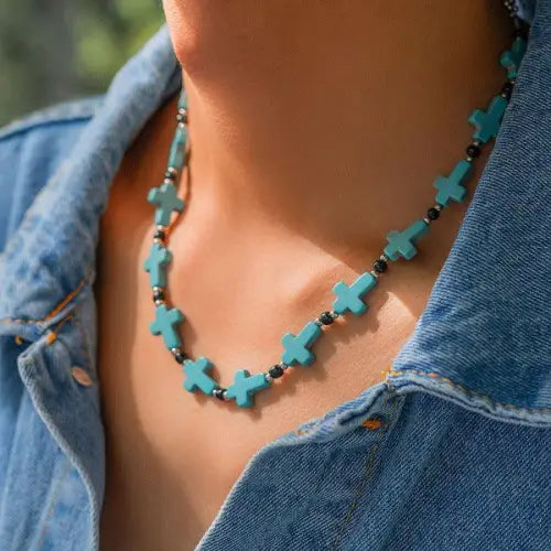 Turquoise Cross Hip Hop Versatile Necklace