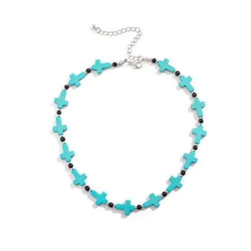 Turquoise Cross Hip Hop Versatile Necklace
