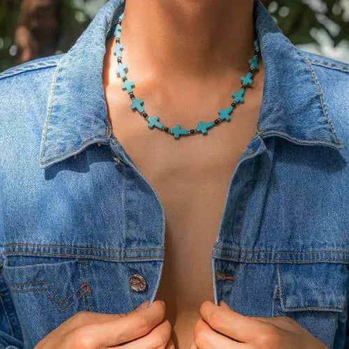 Turquoise Cross Hip Hop Versatile Necklace