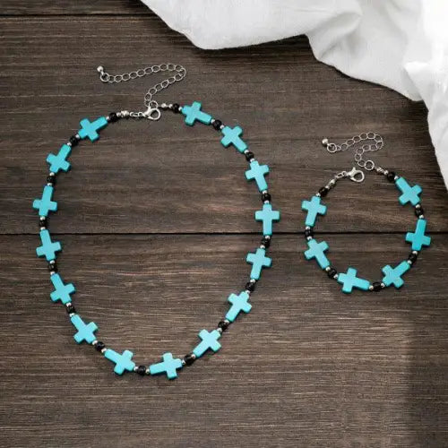 Turquoise Cross Hip Hop Versatile Necklace