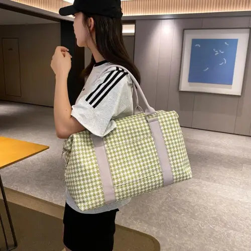 Stylish Houndstooth Canvas Travel Bag