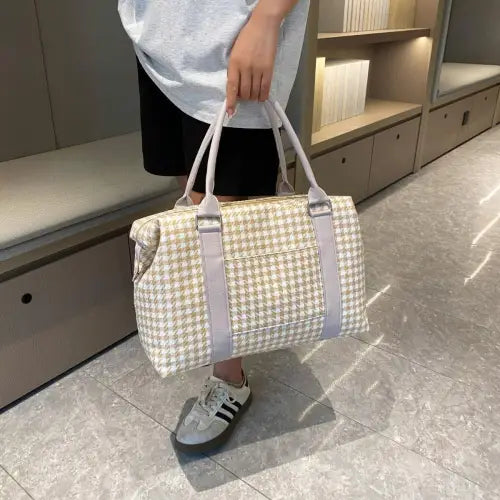 Stylish Houndstooth Canvas Travel Bag