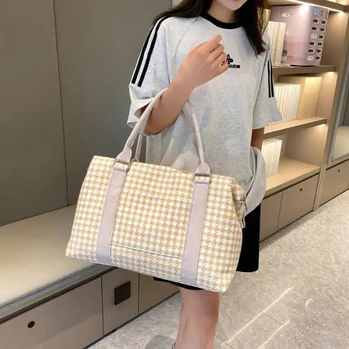 Stylish Houndstooth Canvas Travel Bag