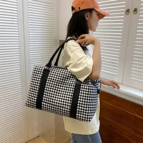Stylish Houndstooth Canvas Travel Bag
