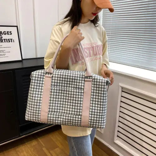 Stylish Houndstooth Canvas Travel Bag