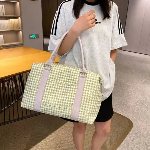 Stylish Houndstooth Canvas Travel Bag