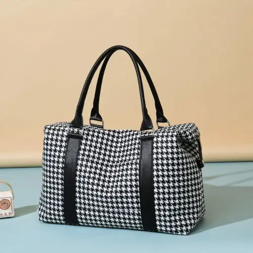 Stylish Houndstooth Canvas Travel Bag