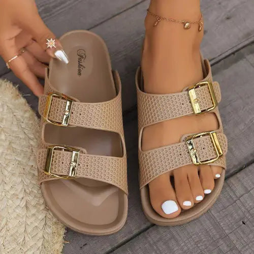 Double Buckle Open Toe Sandals - CM