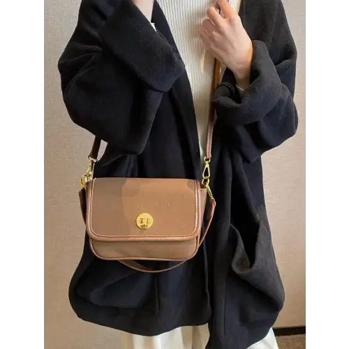 Stylish Leather Suede Twist-Lock Shoulder Bag for Everyday Elegance