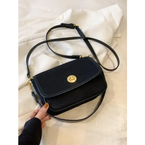 Stylish Leather Suede Twist-Lock Shoulder Bag for Everyday Elegance