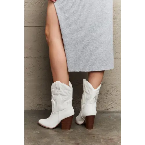 Stylish Legend Footwear Bella Cowboy Boots in White with Brown Heels