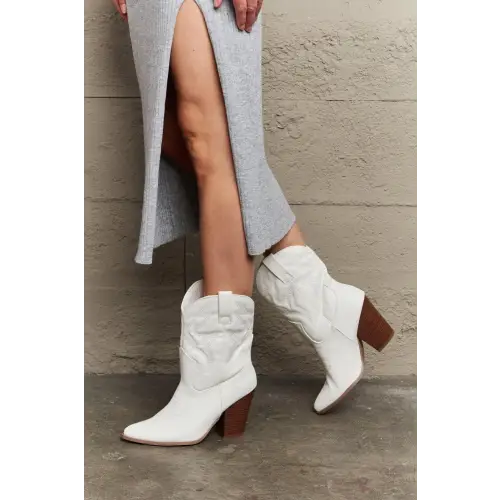 Stylish Legend Footwear Bella Cowboy Boots in White with Brown Heels