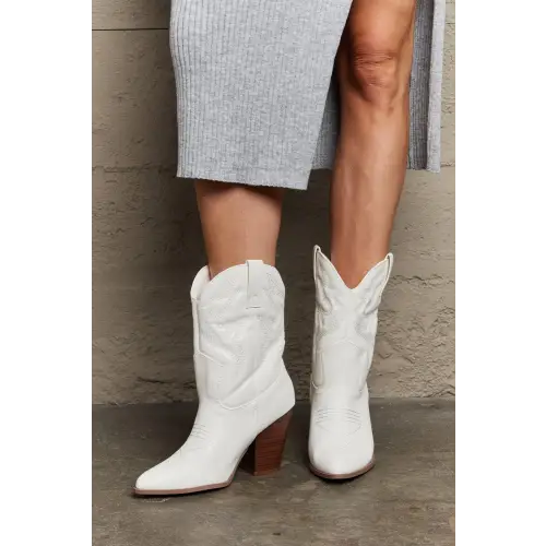 Stylish Legend Footwear Bella Cowboy Boots in White with Brown Heels