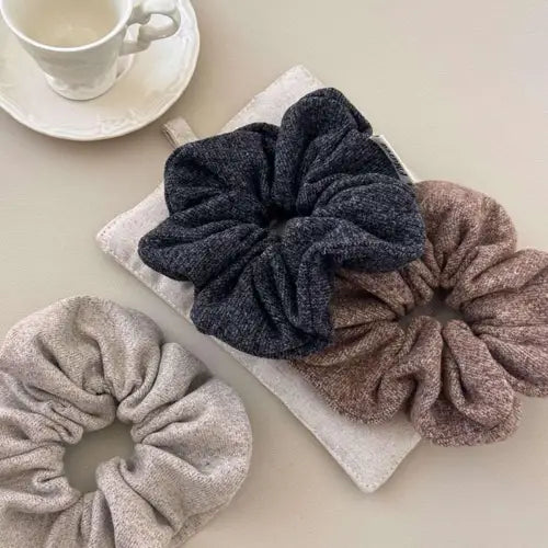 3-Piece Ruched Heathered Elastic Hair Scrunchy - CM