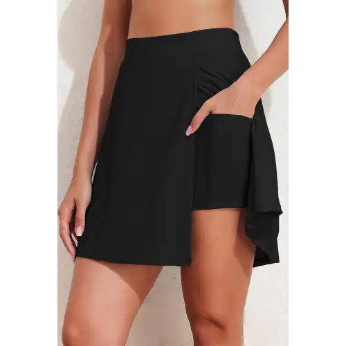 Slit Swim Skort with Pockets - CM Fashion