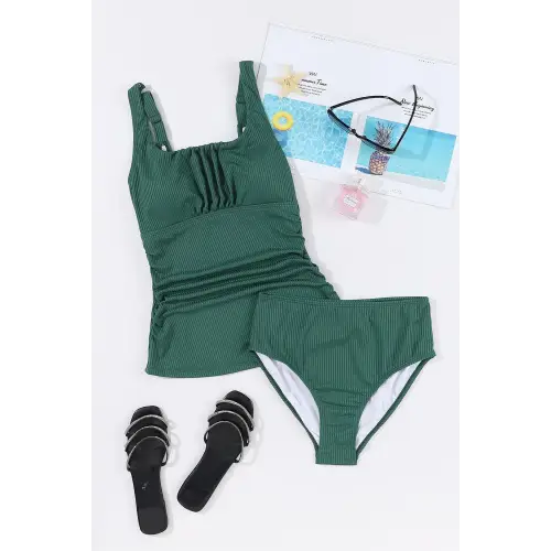 Stylish Square Neck Wide Strap Tankini Set for Summer Fun