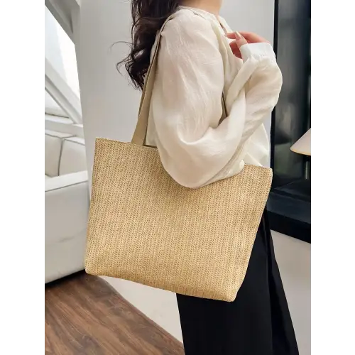 Stylish Straw Woven Tote Bag with Cream Straps for Summer Adventures