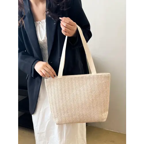 Stylish Straw Woven Tote Bag with Cream Straps for Summer Adventures