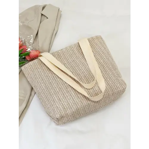 Stylish Straw Woven Tote Bag with Cream Straps for Summer Adventures