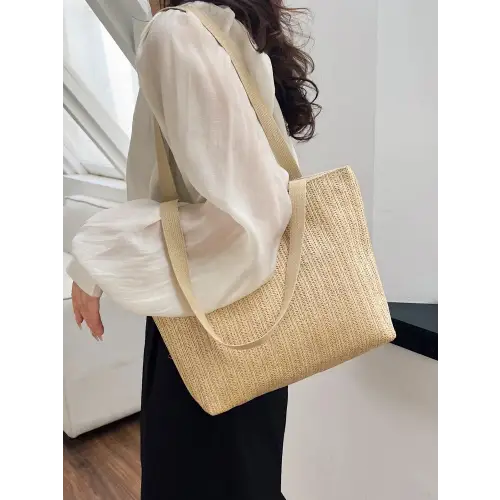 Stylish Straw Woven Tote Bag with Cream Straps for Summer Adventures