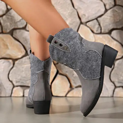 Stylish Suede Point Toe Block Heel Boots for Chic Cowgirl Vibes