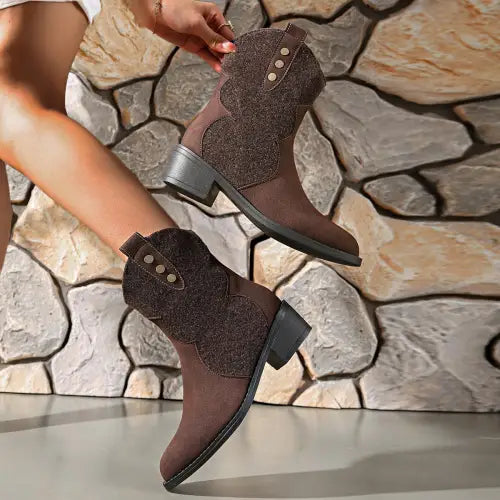 Stylish Suede Point Toe Block Heel Boots for Chic Cowgirl Vibes