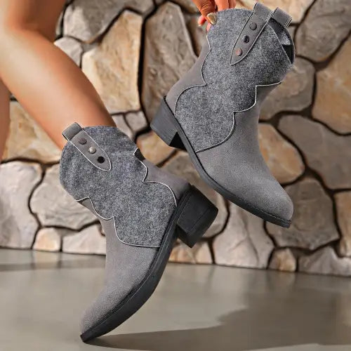 Stylish Suede Point Toe Block Heel Boots for Chic Cowgirl Vibes