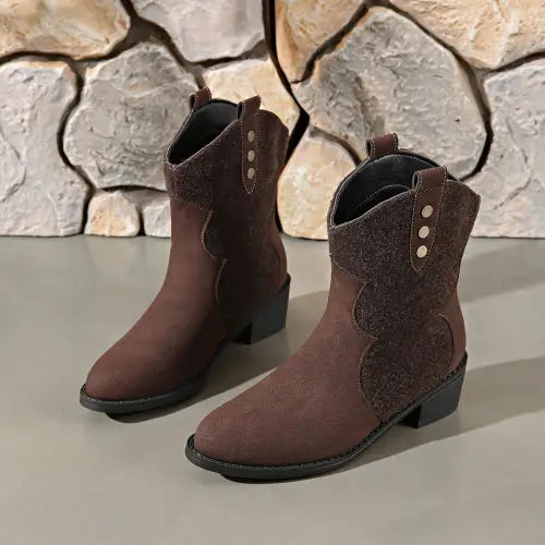 Suede Point Toe Block Heel Boots - CM Fashion