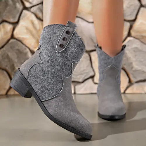 Stylish Suede Point Toe Block Heel Boots for Chic Cowgirl Vibes