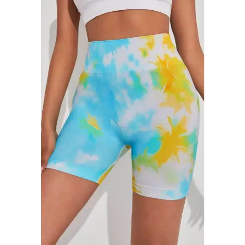 Tie-Dye Wide Waistband Sports Shorts - Light Blue / S - CynthiaMonica CM