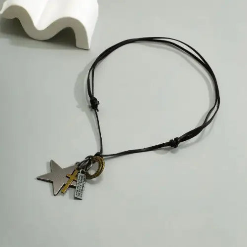 Stylish Vintage Leather Chain with Five-Pointed Star Design Pendants 