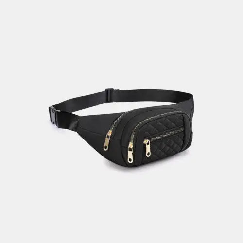 Stylish Zenana Quilted Multi Pocket Waist Belt Bag in Sleek Black