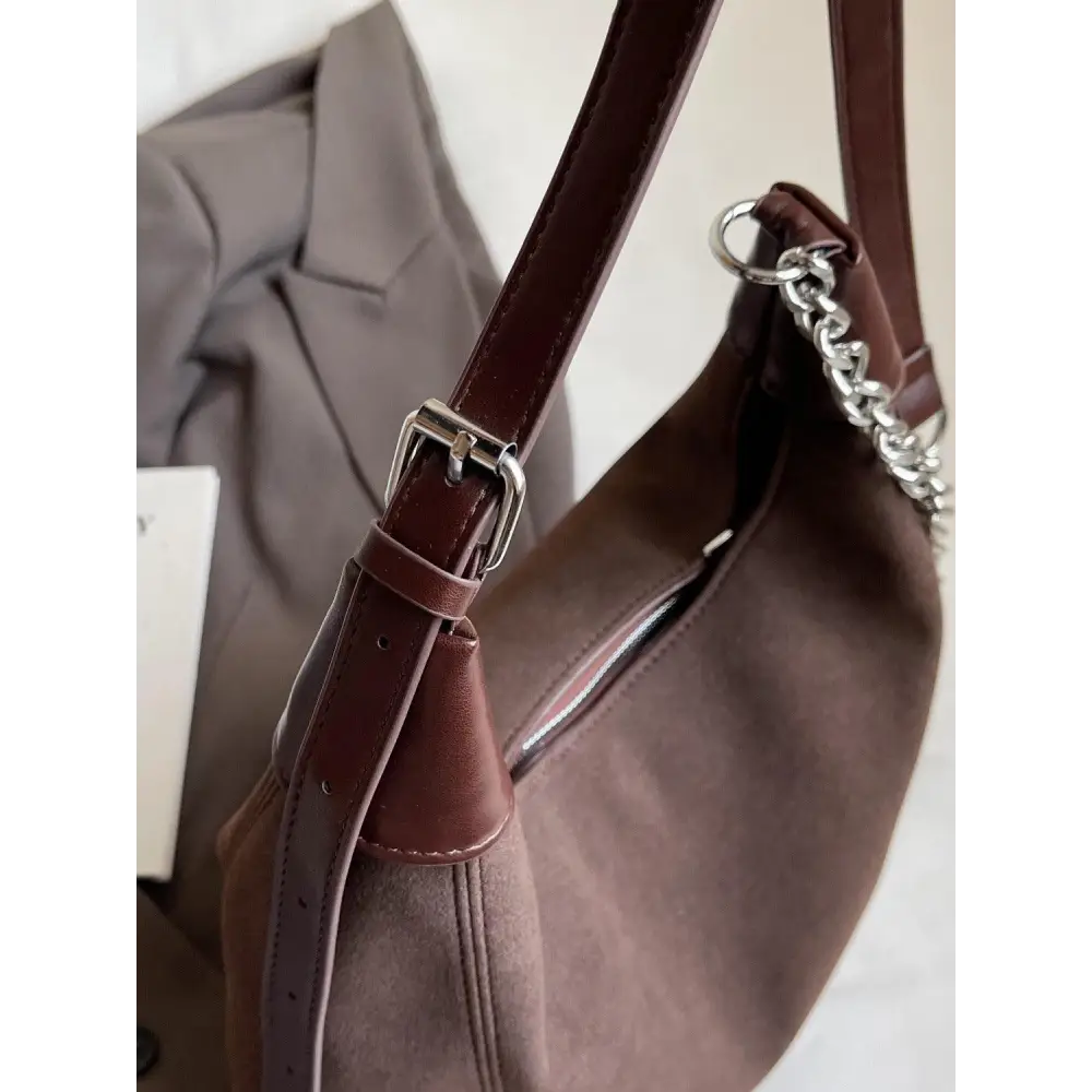 Chic Brown Suede Adjustable Strap Shoulder Bag for Stylish Outings