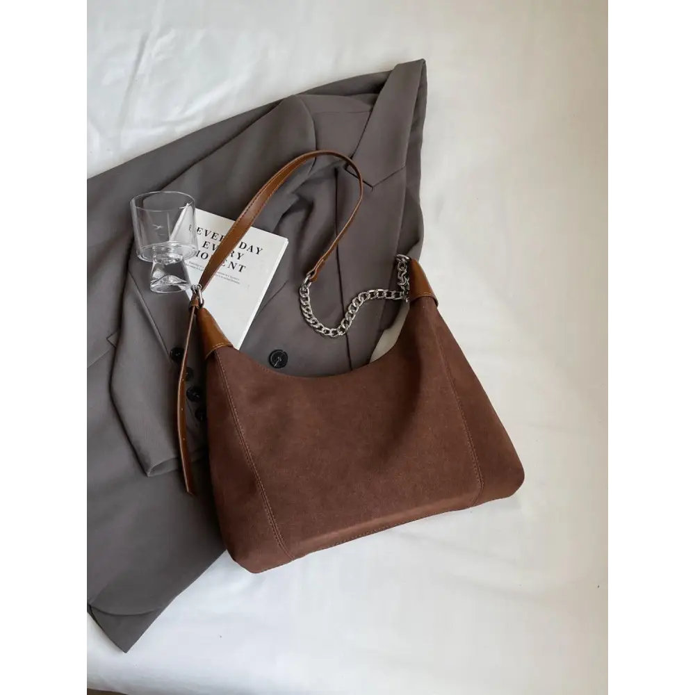 Chic Brown Suede Adjustable Strap Shoulder Bag for Stylish Outings