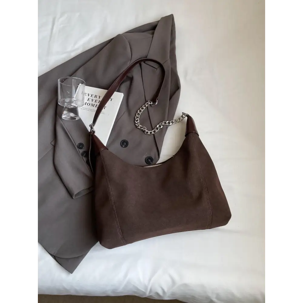 Chic Brown Suede Adjustable Strap Shoulder Bag for Stylish Outings