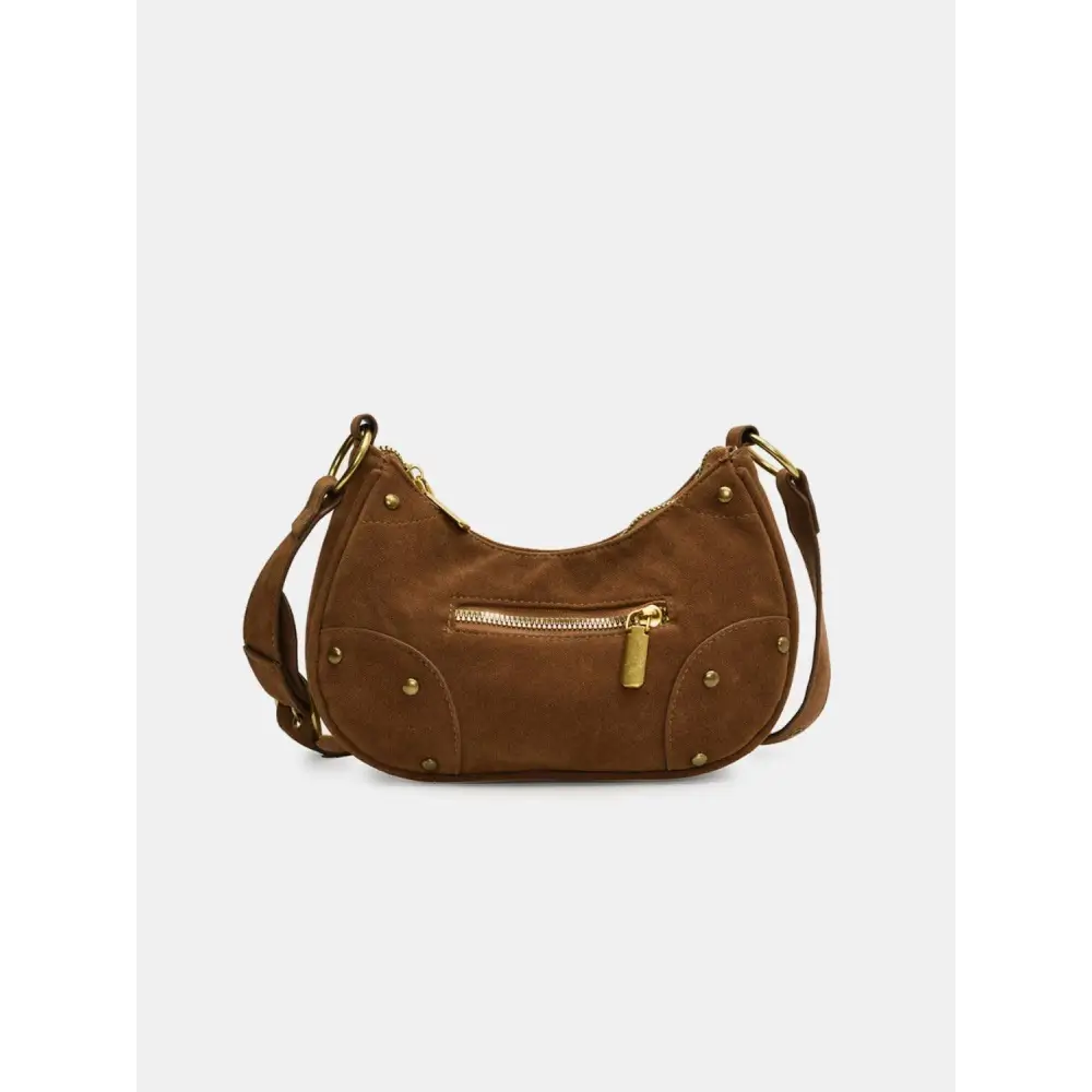 Chic Suede Adjustable Strap Shoulder Bag with Gold Accents