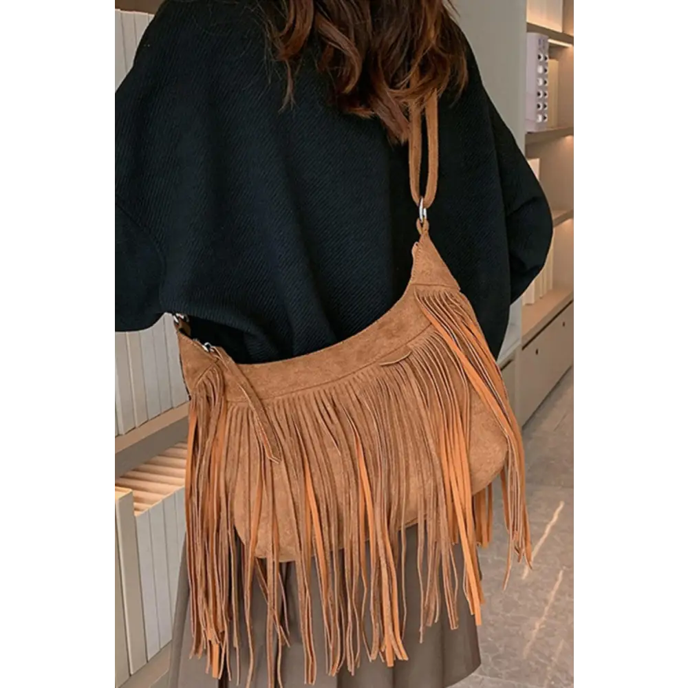 Yeppi Suede Fringe Adjustable Strap Shoulder Bag for Stylish Adventures